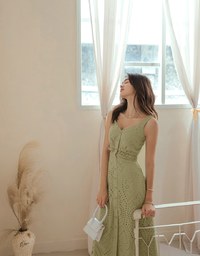 Embroidered Lace Hollow Waist Maxi Dress