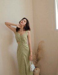 Broderie Anglaise Lace Hollow Waist Maxi Dress