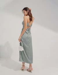 Front Twist Hollow Back Tie-Strap Slit Maxi Dress (With Padding)