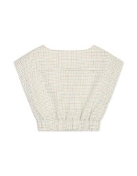 Classic Tweed Roll-Up Sleeve Button Crop Top