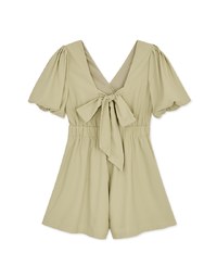 V-Neck Puff Sleeve Open Tie-Back Playsuit