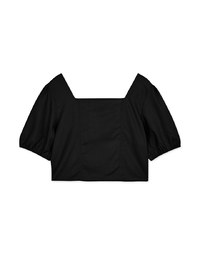 Retro Square Neck Puff Sleeve Buttoned Crop Top