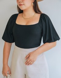 Square Neck Balloon Sleeve Ribbed Crop Top