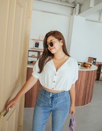 2WAY Button Down Cinched Waist Crop Top