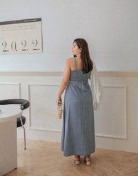 Thin Strap Button-Down Slit Denim Jeans Midi Dress