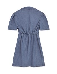 Voguish Arc Overlap Scrunch Denim Mini Dress