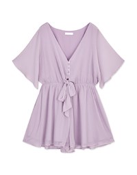 Front Tie-Ribbon Buttoned Chiffon Playsuit