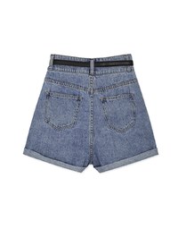 High Waisted Roll Up Denim Jeans Shorts (With Belt)