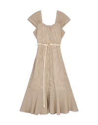 2WAY Striped Buttoned Splice Maxi Dress (With Belt)