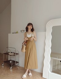 Whimsical Double Strap Pinafore Maxi Dress (With Belt)