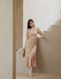 Romantic Floral Side Slit Long Dress