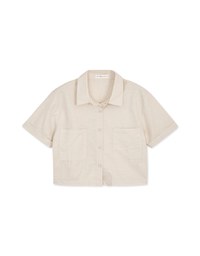 Back Vented Short Sleeve Cotton Linen Blouse Shirt