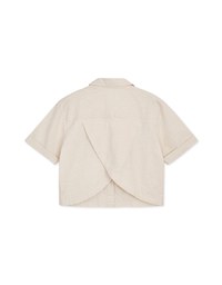 Back Vented Short Sleeve Cotton Linen Blouse Shirt