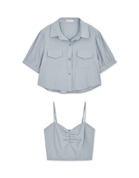 Casual Chic Two-Piece Cami Top + Crop Blouse Shirt  Set