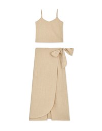 Thin Strap Linen Side-Tie Slit Skirt Set