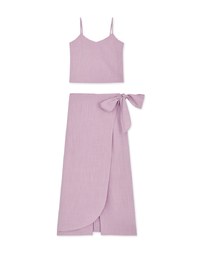 Thin Strap Linen Side-Tie Slit Skirt Set