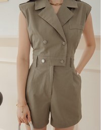 Voguish Sleeveless Suit Collar Playsuit (With Shoulder Pads)