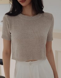 Simple Plain Thin Knit Short Sleeve Top