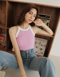 Casual Chic Two-Tone Knit Halter Top