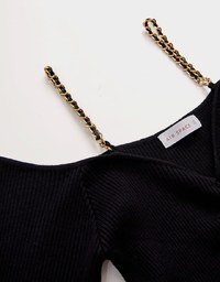Sexy Slit Shoulder V-Neck Knit Top