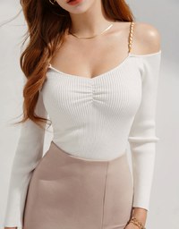 Sexy Slit Shoulder V-Neck Knitted Top