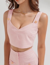 Modern Chic Gold Button Embossed Cropped Tank Top