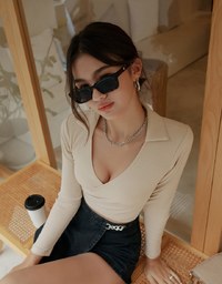 Crossover Collar Straight Pattern Crop Blouse Shirt
