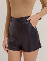 Crocodile Embossed Faux Leather Shorts