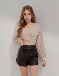 Slimming Faux Leather Elastic Shorts
