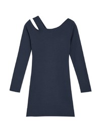 Twisted Side Shoulder Cutout Long Sleeve Mini Dress