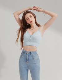 Button Cropped KnitCrop Top