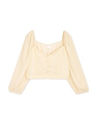 Square Neck Pearl Button Puff Sleeve Top