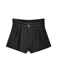 High-Waist Double Belted Pleated Shorts