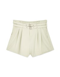 High Waisted Double Belted Pleated Shorts