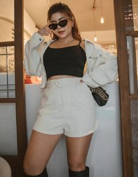 Side Button High Waisted Denim Jeans Shorts