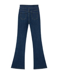 High Waisted Double-Button Slit Flared Denim Jeans Pants