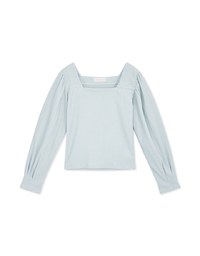 Square-Neck Puff-Sleeve Embossed Top