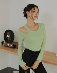 One Shoulder Cut Out Fake Two Piece Top