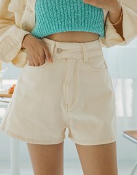 Side Button High Waisted Denim Jeans Shorts