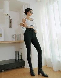 Side Button High Waisted Slim Fit Denim Jeans Pants