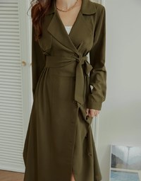 Modern Buttoned Trench Coat Belted Dress