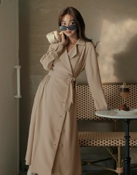 Modern Buttoned Trench Coat Belted Dress