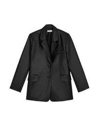 Double Button Shoulder Padded Faux Leather Blazer Jacket