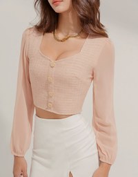 Chic Round Button Long-Sleeved Top