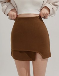 Overlapping Curved Slit Tweed Skirt