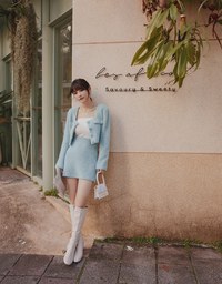 [I'M Meme]  Square Collar With Button Crop Jacket