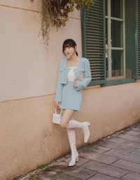 [I'M Meme]  Square Collar With Button Crop Jacket