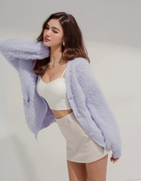 Fluffy Faux Fur Oversized Knit Jacket Cardigan
