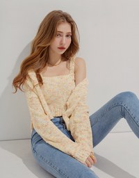 Mixed Color Fur Balls And Button Two-Piece Knit Top