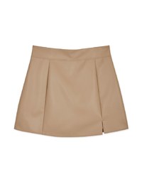 Modern Slit Pleated Faux Leather Skirt